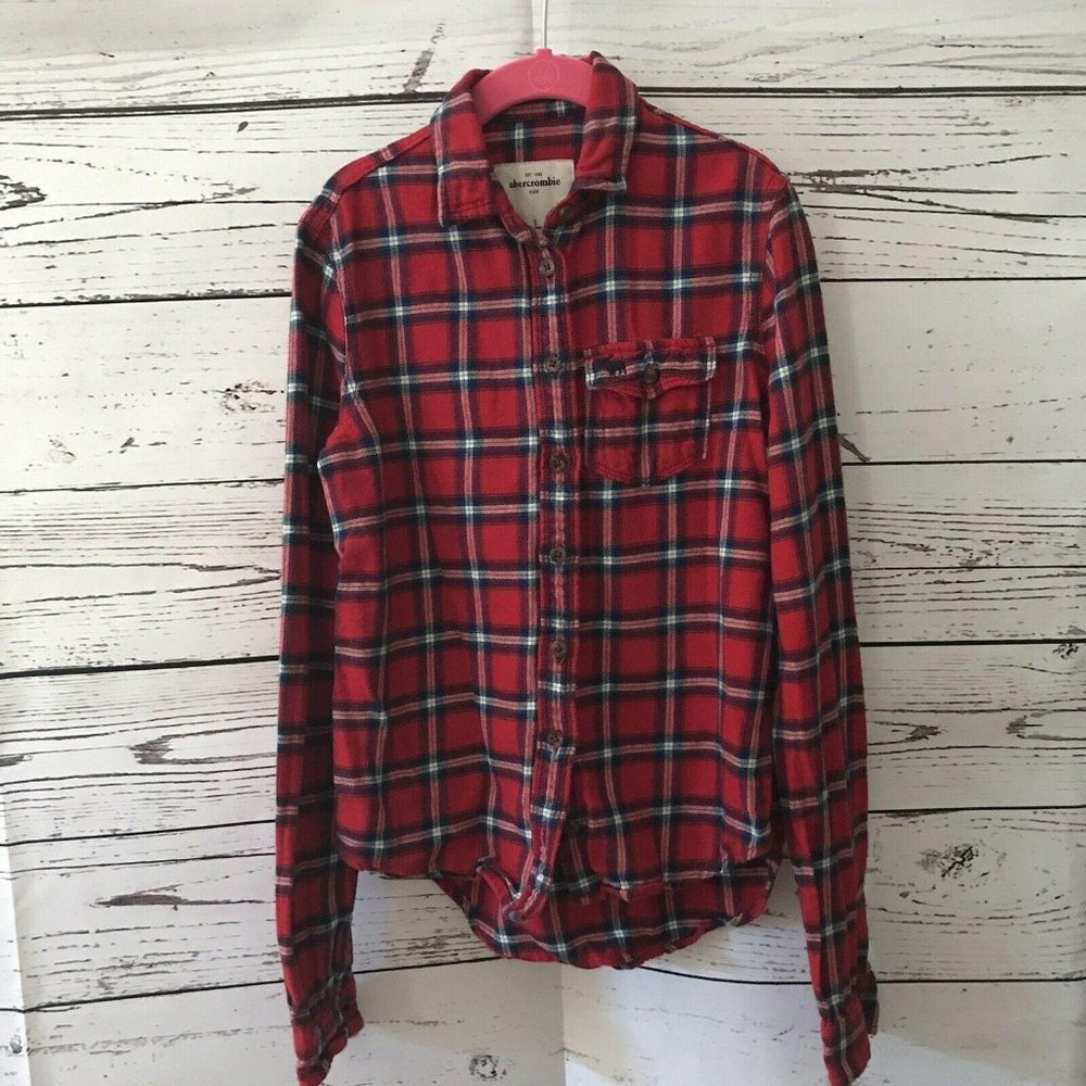 Abercrombie kids girls red plaid long sleeve sz S